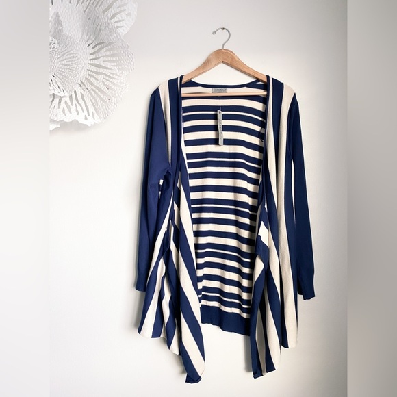 Joseph A. Open Drape Striped Blue White Cardigan Soft Stretch Comfort Sweater XL - Picture 5 of 9